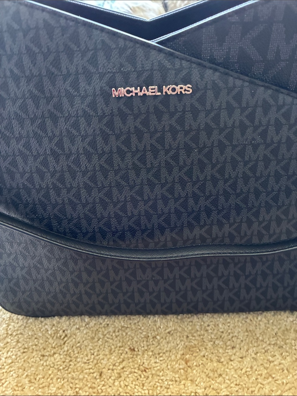 Michael Kors Black Signature Logo Tote with silver hardware